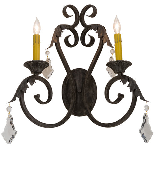 Meyda Lighting Josephine 19" 2-Light Antique Iron Gate Wall Sconce With Amber Faux Candlelight
