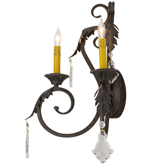 Meyda Lighting Josephine 19" 2-Light Antique Iron Gate Wall Sconce With Amber Faux Candlelight