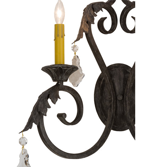 Meyda Lighting Josephine 19" 2-Light Antique Iron Gate Wall Sconce With Amber Faux Candlelight