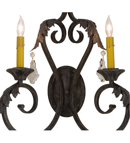 Meyda Lighting Josephine 19" 2-Light Antique Iron Gate Wall Sconce With Amber Faux Candlelight