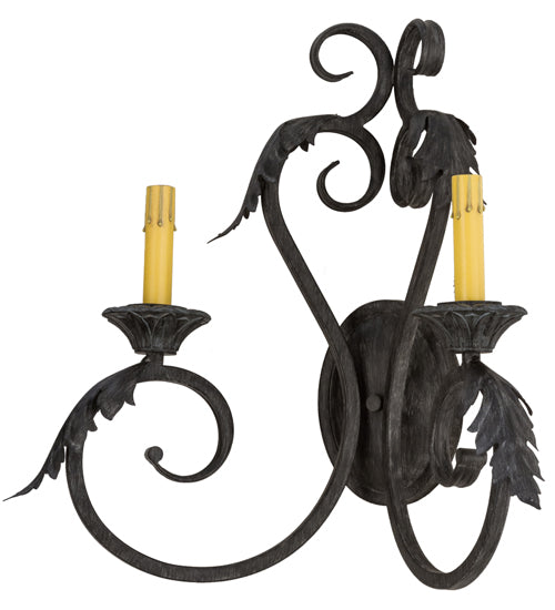 Meyda Lighting Josephine 19" 2-Light Antique Iron Gate Wall Sconce With Amber Faux Candlelight