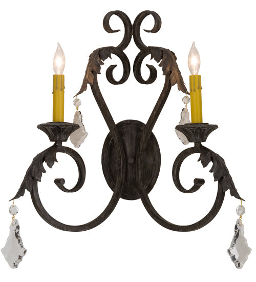 Meyda Lighting Josephine 19" 2-Light Antique Iron Gate Wall Sconce With Amber Faux Candlelight