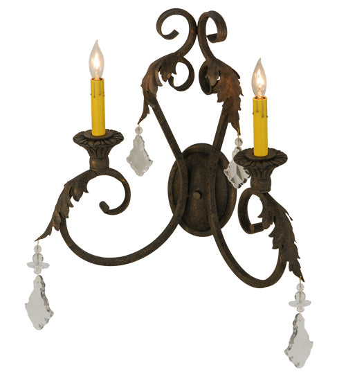 Meyda Lighting Josephine 19" 2-Light Autumn Leaf Wall Sconce With Ivory Faux Candlelight