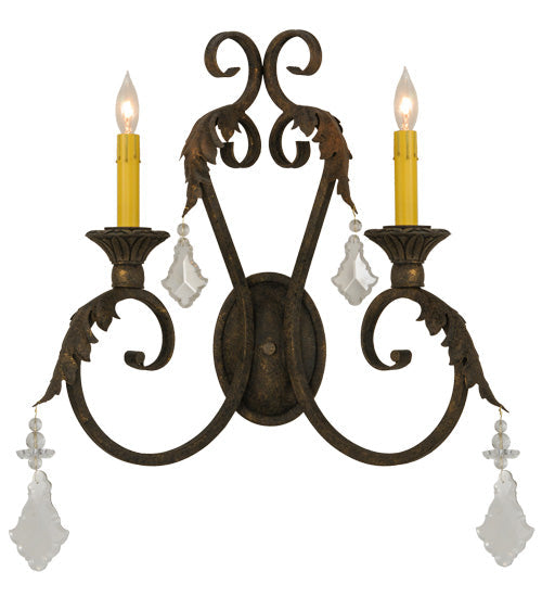Meyda Lighting Josephine 19" 2-Light Autumn Leaf Wall Sconce With Ivory Faux Candlelight
