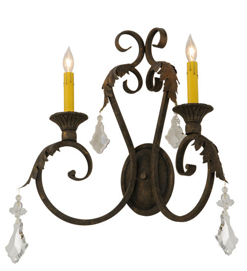 Meyda Lighting Josephine 19" 2-Light Autumn Leaf Wall Sconce With Ivory Faux Candlelight