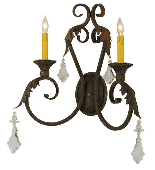 Meyda Lighting Josephine 19" 2-Light Autumn Leaf Wall Sconce With Ivory Faux Candlelight