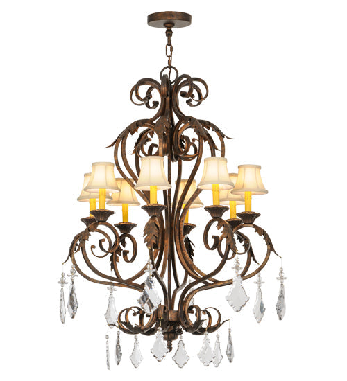 Meyda Lighting Josephine 30" 8-Light Gilded Tobacco Chandelier With Beige Textrene Shade