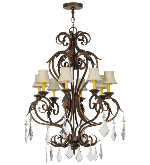 Meyda Lighting Josephine 30" 8-Light Gilded Tobacco Chandelier With Beige Textrene Shade