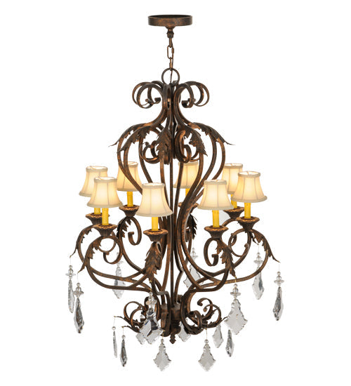 Meyda Lighting Josephine 30" 8-Light Gilded Tobacco Chandelier With Beige Textrene Shade