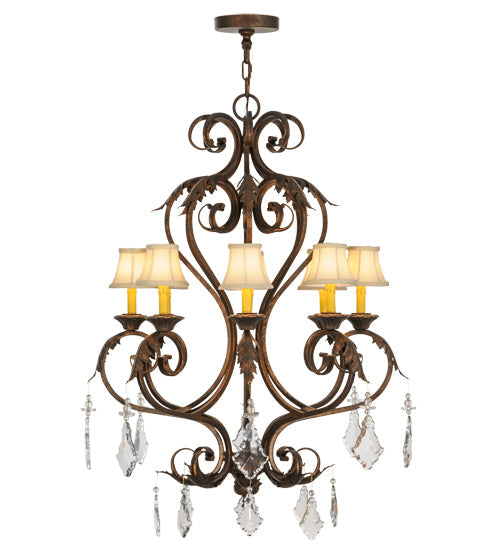 Meyda Lighting Josephine 30" 8-Light Gilded Tobacco Chandelier With Beige Textrene Shade