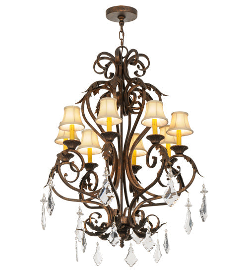 Meyda Lighting Josephine 30" 8-Light Gilded Tobacco Chandelier With Beige Textrene Shade