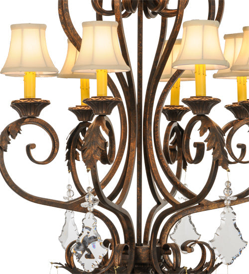 Meyda Lighting Josephine 30" 8-Light Gilded Tobacco Chandelier With Beige Textrene Shade