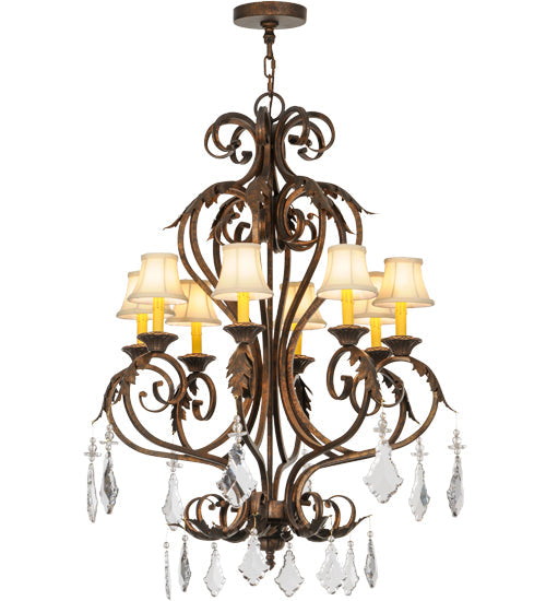 Meyda Lighting Josephine 30" 8-Light Gilded Tobacco Chandelier With Beige Textrene Shade