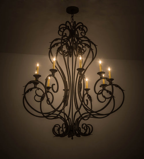 Meyda Lighting Josephine 48" 10-Light Gold Highlighted Wrought Iron Chandelier With Amber Faux Candlelight