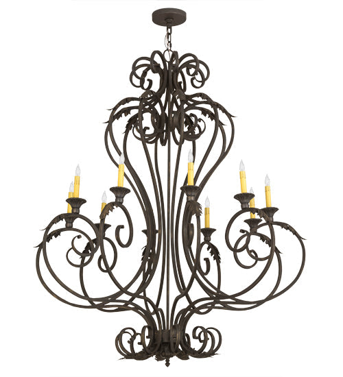 Meyda Lighting Josephine 48" 10-Light Gold Highlighted Wrought Iron Chandelier With Amber Faux Candlelight