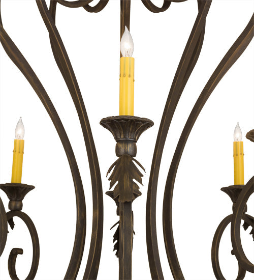 Meyda Lighting Josephine 48" 10-Light Gold Highlighted Wrought Iron Chandelier With Amber Faux Candlelight