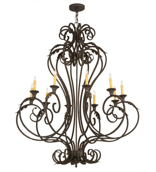 Meyda Lighting Josephine 48" 10-Light Gold Highlighted Wrought Iron Chandelier With Amber Faux Candlelight