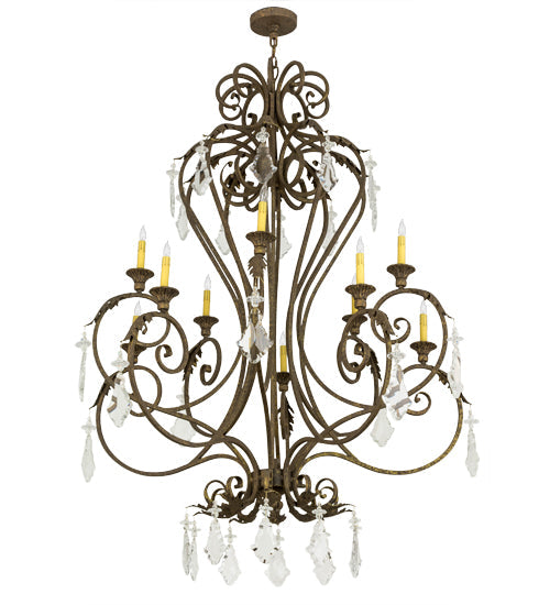Meyda Lighting Josephine 48" 10-Light Pompeii Gold Chandelier With Amber Faux Candlelight