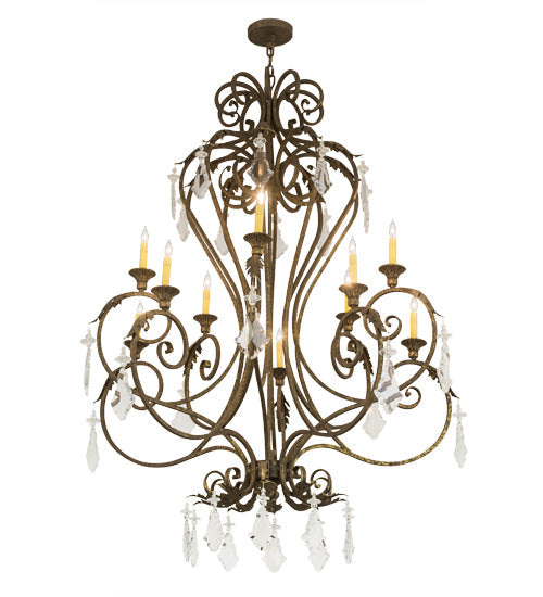 Meyda Lighting Josephine 48" 10-Light Pompeii Gold Chandelier With Amber Faux Candlelight