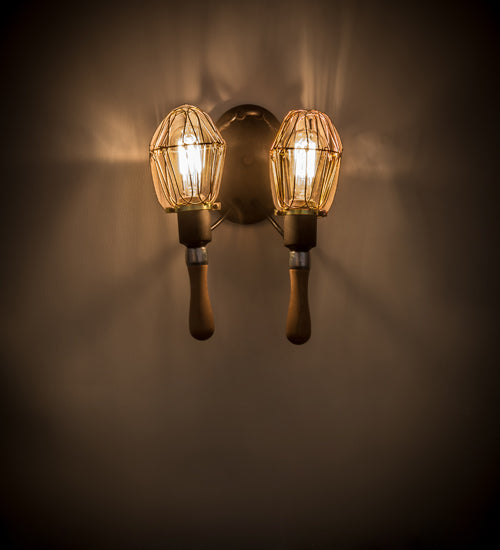Meyda Lighting Juala Pin 12" 2-Light Copper Rust Wall Sconce With Copper Shade