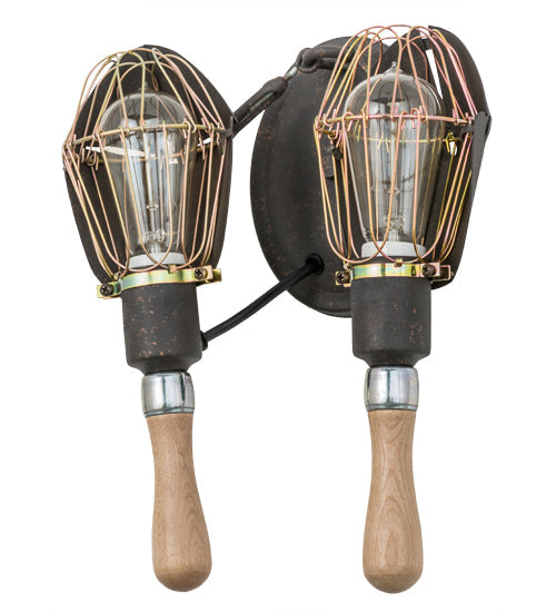 Meyda Lighting Juala Pin 12" 2-Light Copper Rust Wall Sconce With Copper Shade