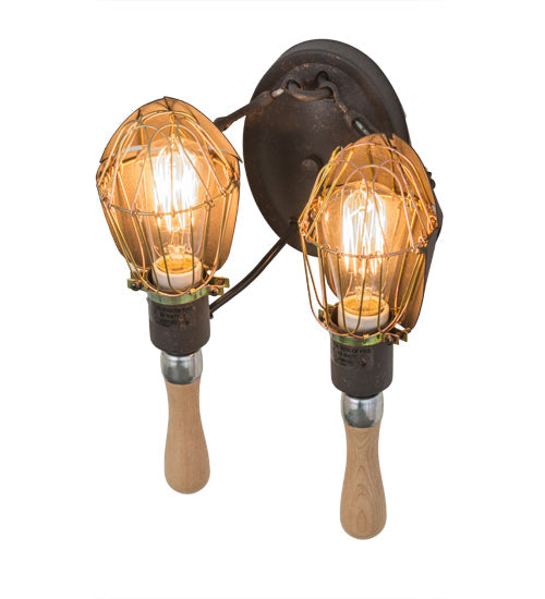 Meyda Lighting Juala Pin 12" 2-Light Copper Rust Wall Sconce With Copper Shade