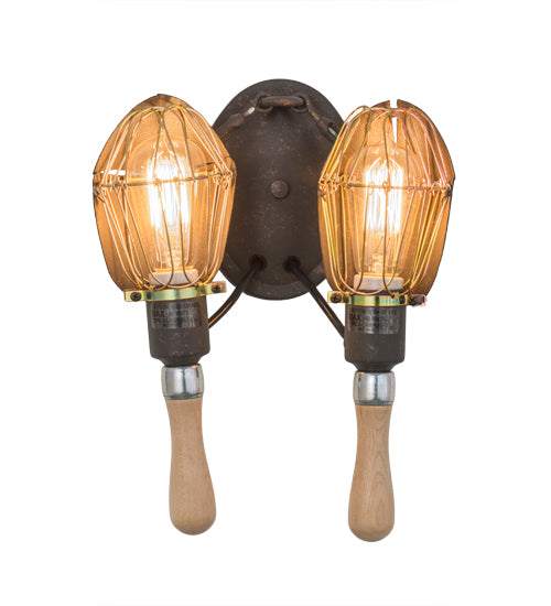 Meyda Lighting Juala Pin 12" 2-Light Copper Rust Wall Sconce With Copper Shade