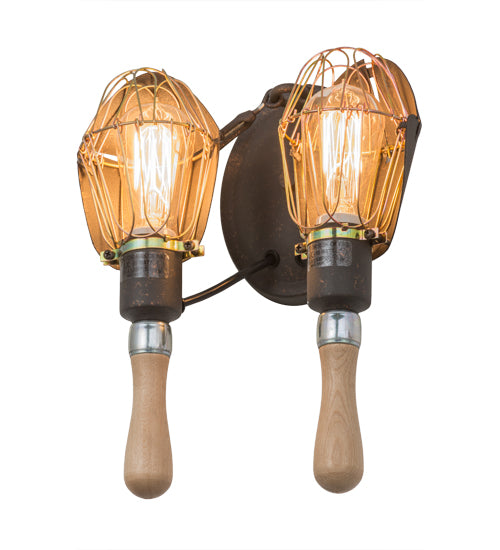 Meyda Lighting Juala Pin 12" 2-Light Copper Rust Wall Sconce With Copper Shade