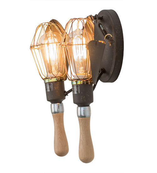 Meyda Lighting Juala Pin 12" 2-Light Copper Rust Wall Sconce With Copper Shade