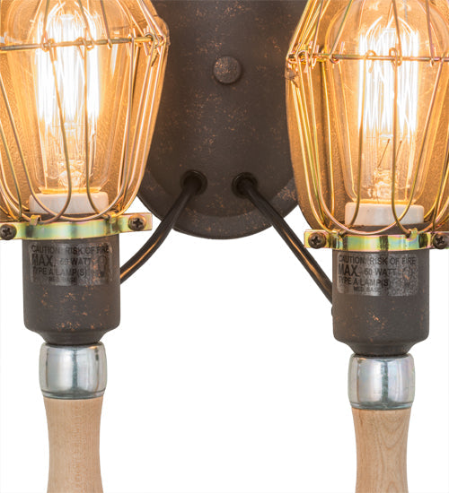 Meyda Lighting Juala Pin 12" 2-Light Copper Rust Wall Sconce With Copper Shade