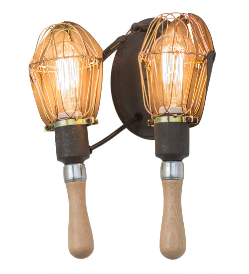 Meyda Lighting Juala Pin 12" 2-Light Copper Rust Wall Sconce With Copper Shade