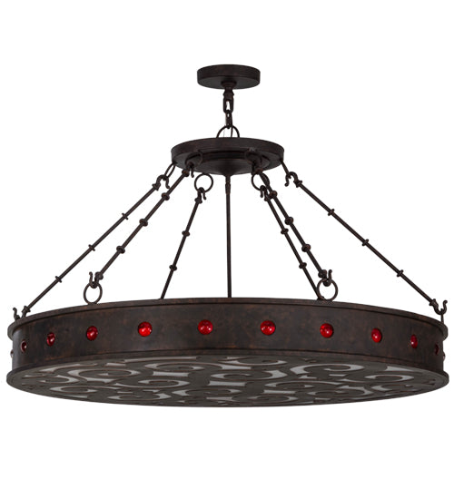 Meyda Lighting Jules 42" 16-Light Cajun Spice Inverted Pendant Light With Red & White Statuario Idalight Shade