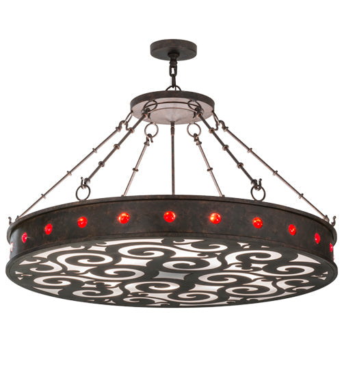 Meyda Lighting Jules 42" 16-Light Cajun Spice Inverted Pendant Light With Red & White Statuario Idalight Shade