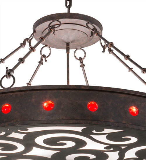 Meyda Lighting Jules 42" 16-Light Cajun Spice Inverted Pendant Light With Red & White Statuario Idalight Shade