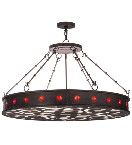 Meyda Lighting Jules 42" 16-Light Cajun Spice Inverted Pendant Light With Red & White Statuario Idalight Shade