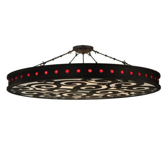 Meyda Lighting Jules 72" 16-Light Oil Rubbed Bronze Semi-flush Mount Ceiling Light With Ruby Red & Statuario Idalight Shade Glass