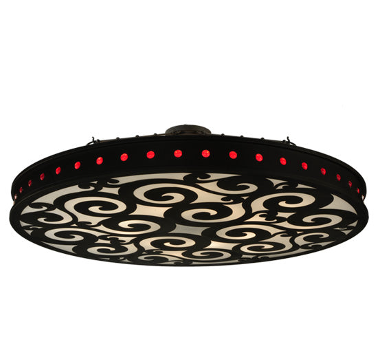 Meyda Lighting Jules 72" 16-Light Oil Rubbed Bronze Semi-flush Mount Ceiling Light With Ruby Red & Statuario Idalight Shade Glass