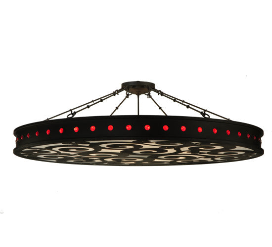 Meyda Lighting Jules 72" 16-Light Oil Rubbed Bronze Semi-flush Mount Ceiling Light With Ruby Red & Statuario Idalight Shade Glass