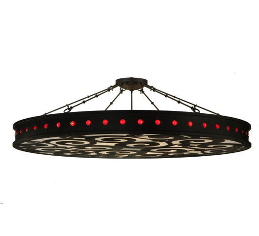 Meyda Lighting Jules 72" 16-Light Oil Rubbed Bronze Semi-flush Mount Ceiling Light With Ruby Red & Statuario Idalight Shade Glass