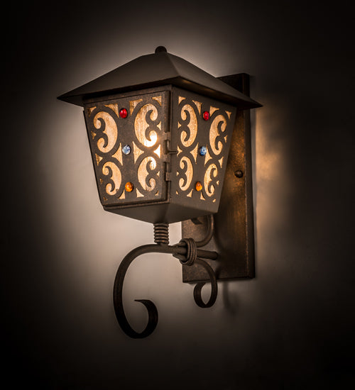 Meyda Lighting Julie 9" Gilded Tobacco Wall Sconce With Clear Seeded Shade Glass