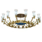 Meyda Lighting Kahe 168" 32-Light Brass & Black Hills Gold Chandelier With Clear & Frosted, Blue Idalight Shade Glass