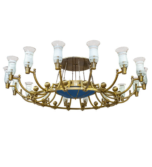 Meyda Lighting Kahe 168" 32-Light Brass & Black Hills Gold Chandelier With Clear & Frosted, Blue Idalight Shade Glass