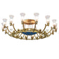 Meyda Lighting Kahe 168" 32-Light Brass & Black Hills Gold Chandelier With Clear & Frosted, Blue Idalight Shade Glass