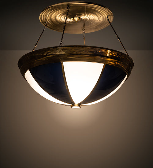 Meyda Lighting Kahe 72" 12-Light Brass Tint & Black Hills Gold Pendant Light With Blue & White Idalight Shade