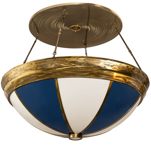 Meyda Lighting Kahe 72" 12-Light Brass Tint & Black Hills Gold Pendant Light With Blue & White Idalight Shade