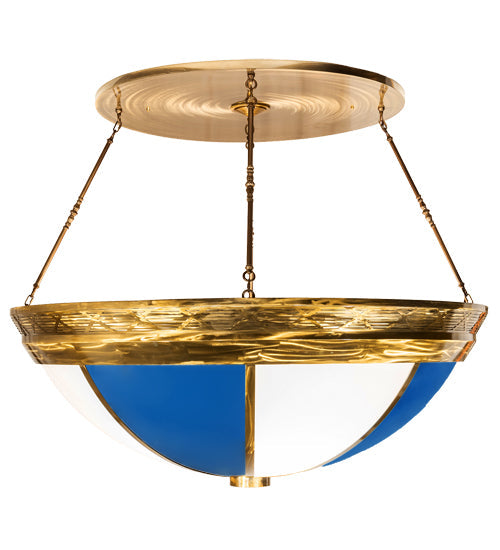Meyda Lighting Kahe 72" 12-Light Brass Tint & Black Hills Gold Pendant Light With Blue & White Idalight Shade