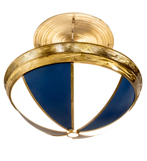 Meyda Lighting Kahe 72" 12-Light Brass Tint & Black Hills Gold Pendant Light With Blue & White Idalight Shade