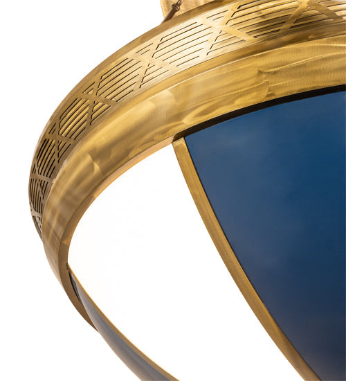 Meyda Lighting Kahe 72" 12-Light Brass Tint & Black Hills Gold Pendant Light With Blue & White Idalight Shade