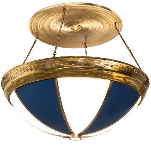 Meyda Lighting Kahe 72" 12-Light Brass Tint & Black Hills Gold Pendant Light With Blue & White Idalight Shade
