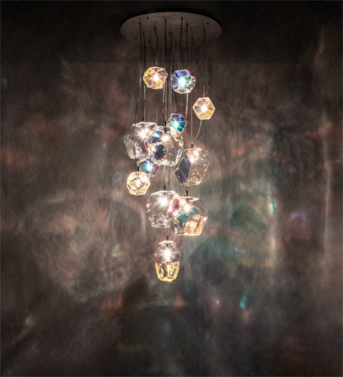 Meyda Lighting Kalos Eidos 36" 12-Light Nickel Cascading Pendant Light With Multi-Colored Iridescent Shade Glass